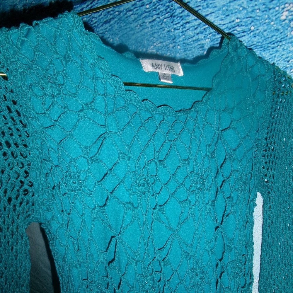 Amy Byer Vintage Crochet Beaded Long Sleeve Top - Picture 2 of 4
